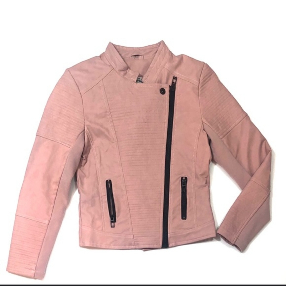 CoffeeShop faux leather blush pink zip up moto motorcycle biker jacket sz Small